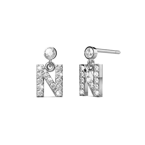 Solid 925 Sterling Silver Initial Crystal Personalised Alphabet Letter Earrings